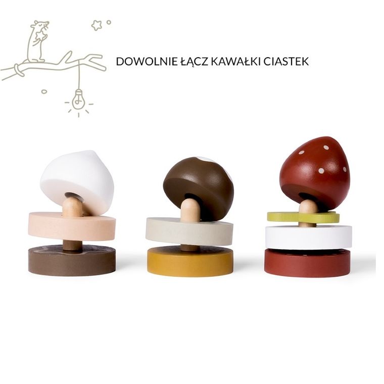 Micki, patera z ciastkami, drewniana, 10 elementów