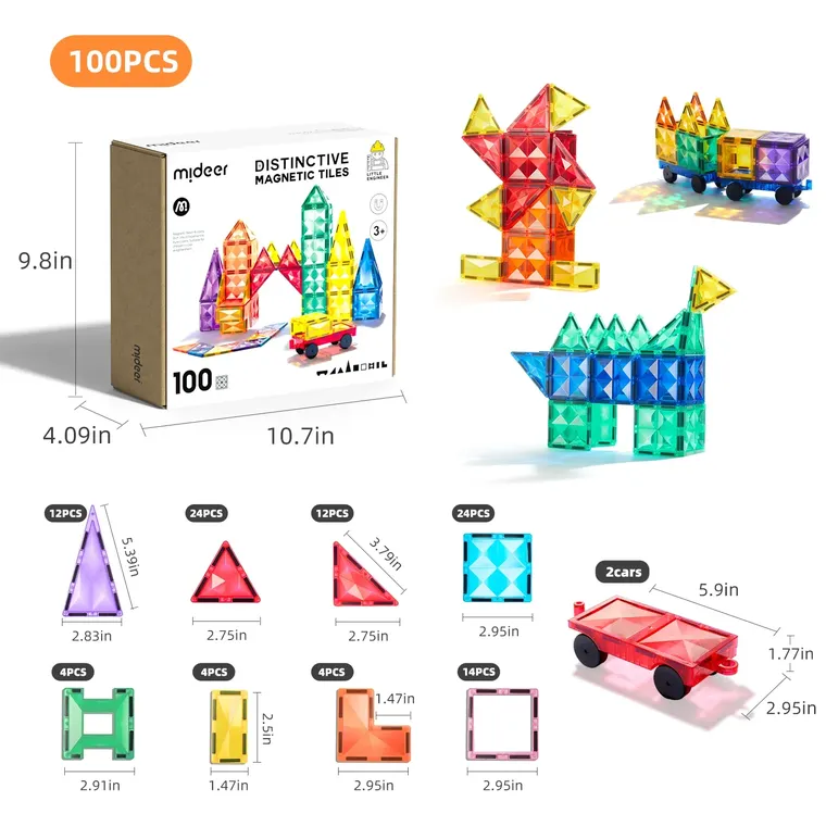 Mideer, klocki magnetyczne, 100 elementów