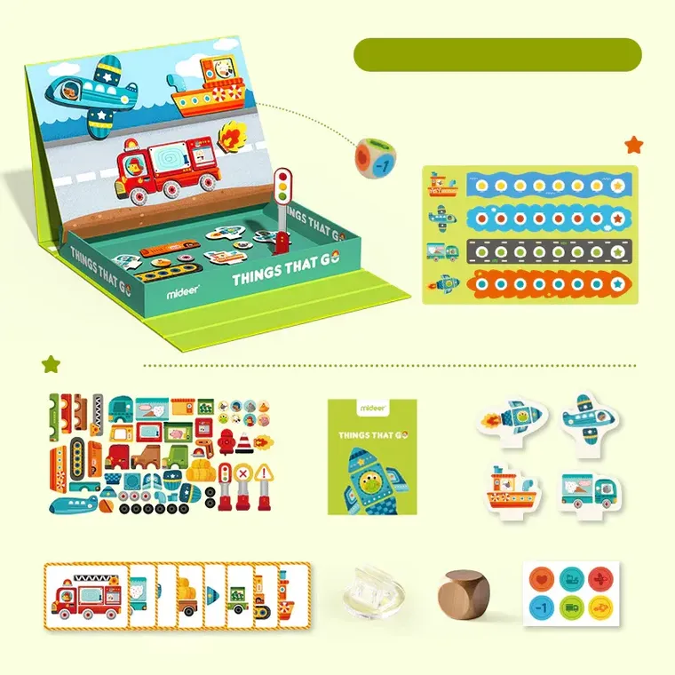 Mideer, Pojazdy, gra + układanka magnetyczna 2w1