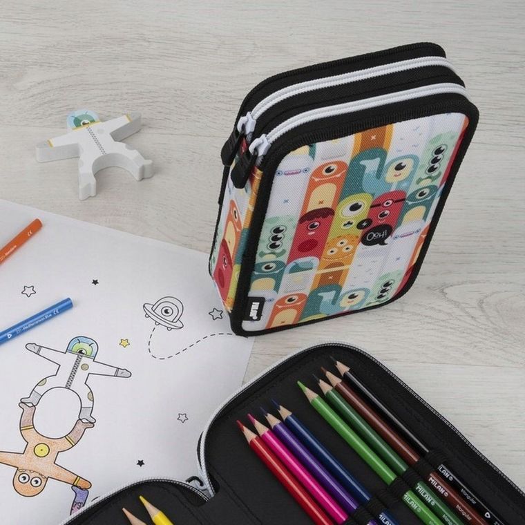 Milan, Aliens, piórnik 2-komorowy z wyposażeniem, wielokolorowy