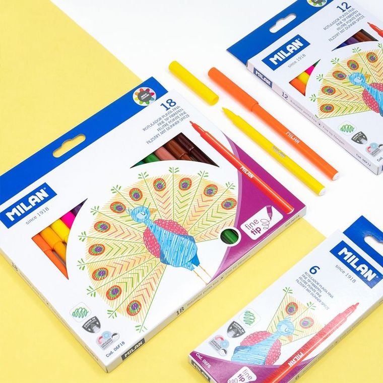 Milan, flamastry okrągłe z cienką końcówką, 18 kolorów