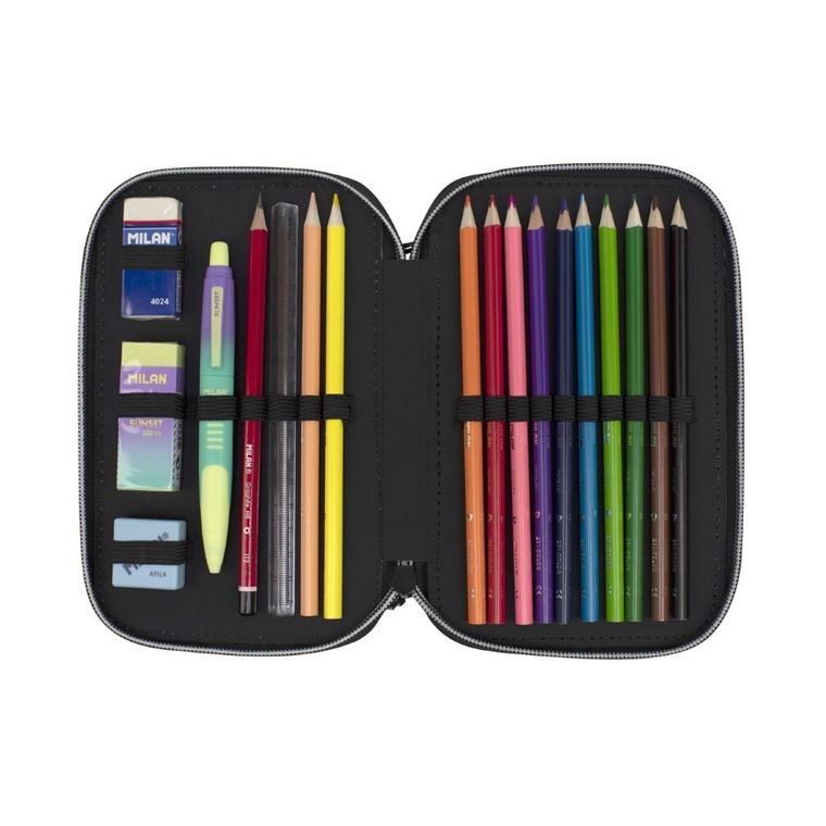 Milan, piórnik z wyposażeniem, sunset, zielony