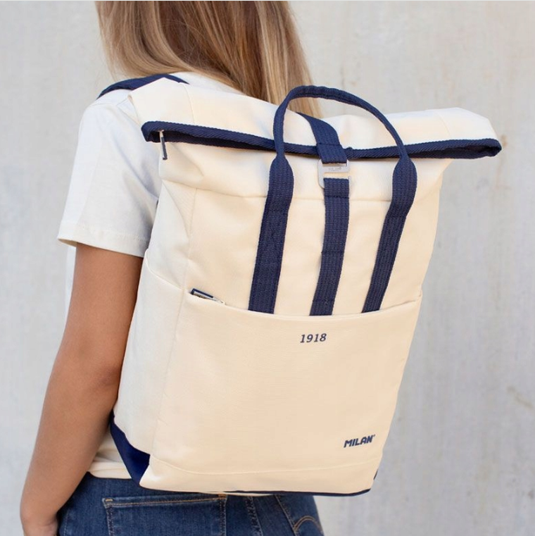 Milan, plecak szkolny, zwijany, beżowy