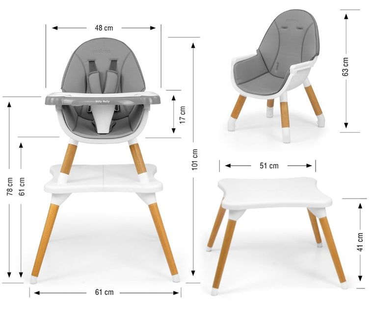 Milly Mally, Malmo, krzesełko do karmienia 2w1, grey