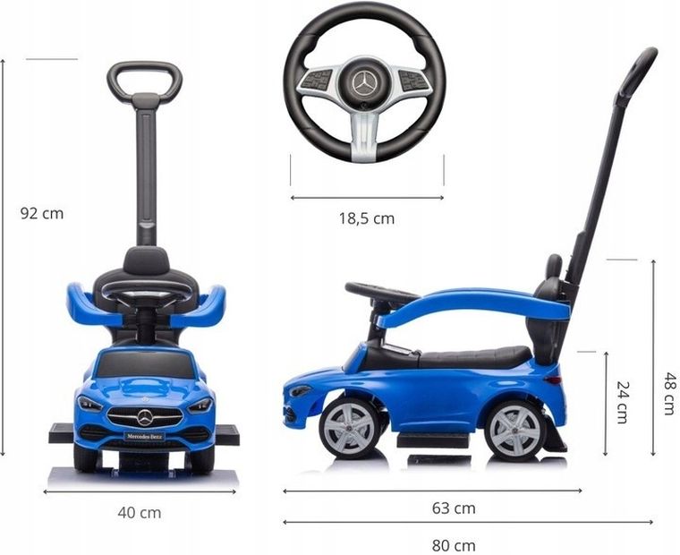 Milly Mally, Mercedes C-Class S, jeździk z rączką, pojazd, niebieski