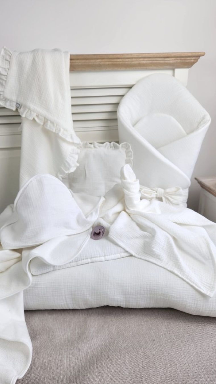 MimiNu, 2-częściowy komplet pościeli muślinowej z wypełnieniem, śmietanka, 75-100 cm