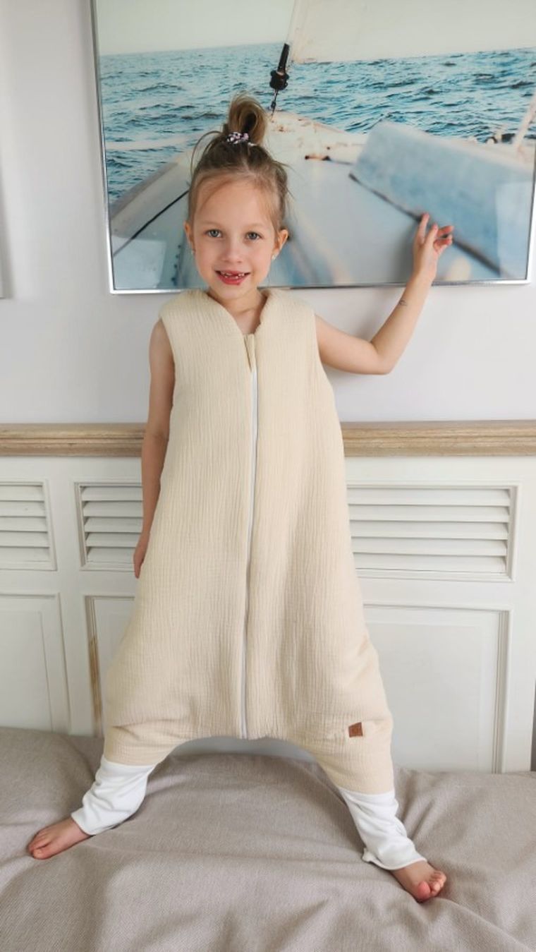 MimiNu, całoroczny śpiworek z nogawkami, muślin, ciepły beż, TOG 2-2.5, rozmiar M, 2-6 l