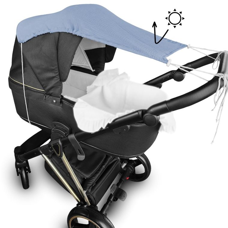 MimiNu, daszek do wózka, przeciwsłoneczna osłonka, muślin bawełniany, jeans