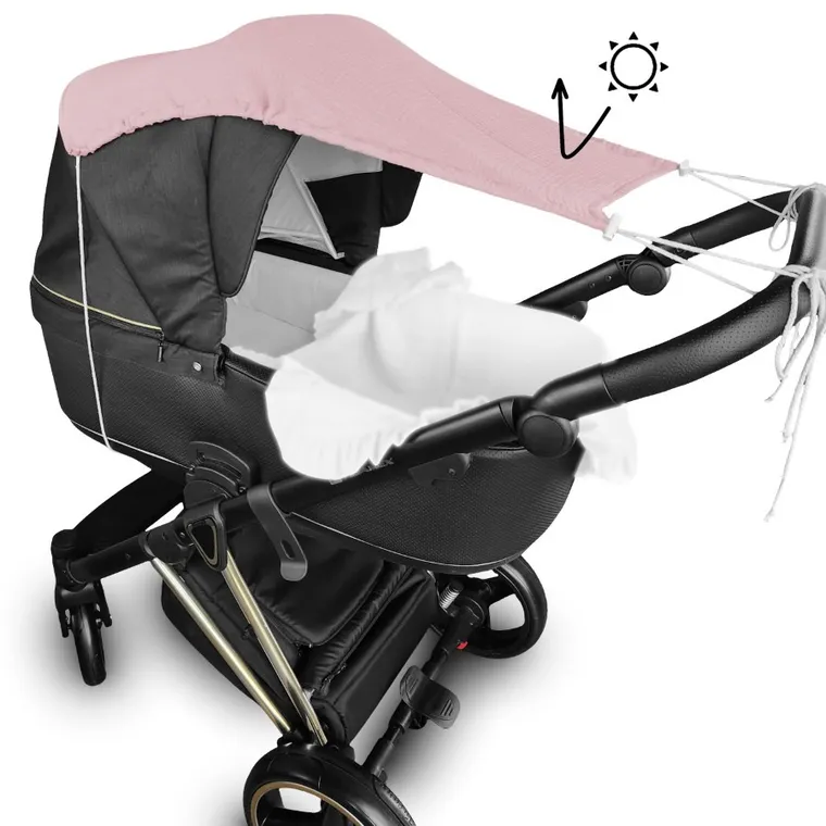 MimiNu, daszek do wózka, przeciwsłoneczna osłonka, muślin bawełniany, pudrowy róż