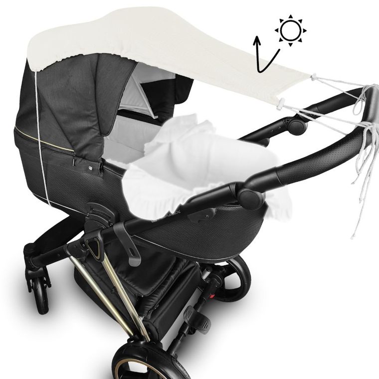MimiNu, daszek do wózka, przeciwsłoneczna osłonka, muślin bawełniany, śmietanka