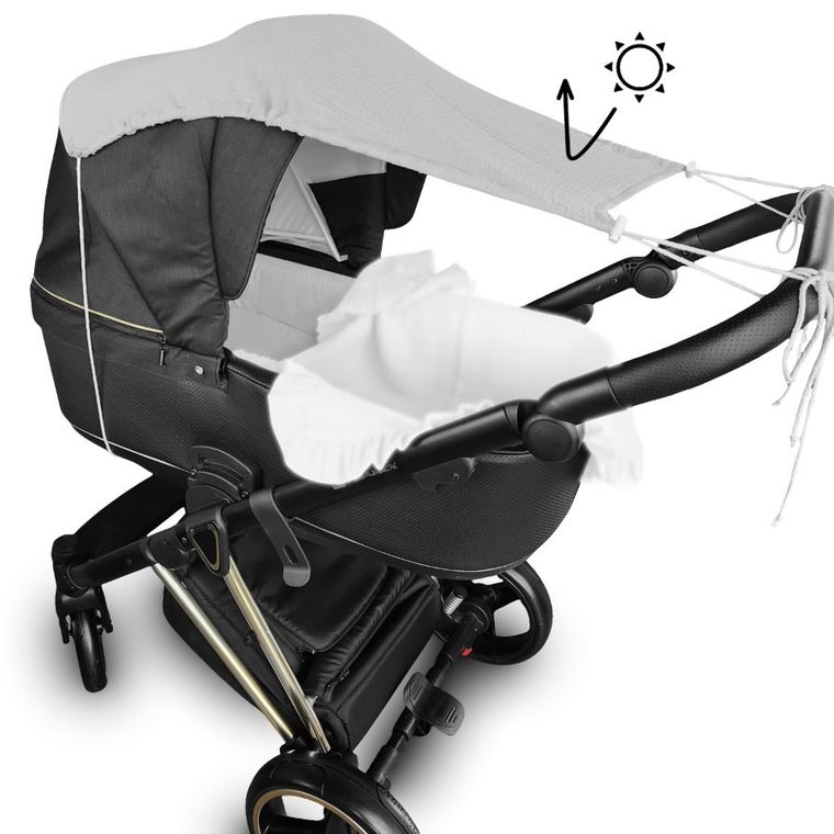 MimiNu, daszek do wózka, przeciwsłoneczna osłonka, muślin bawełniany, szary