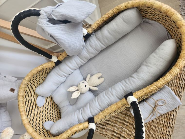 MimiNu, kokon, muślinowa poduszka ergonomiczna, szary