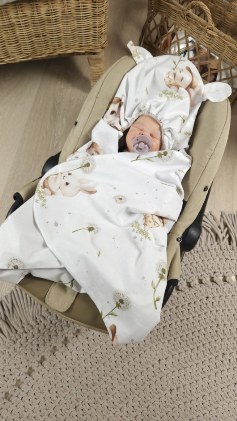 MimiNu, Kotki, otulak, śpiworek do fotelika z kapturkiem, beż