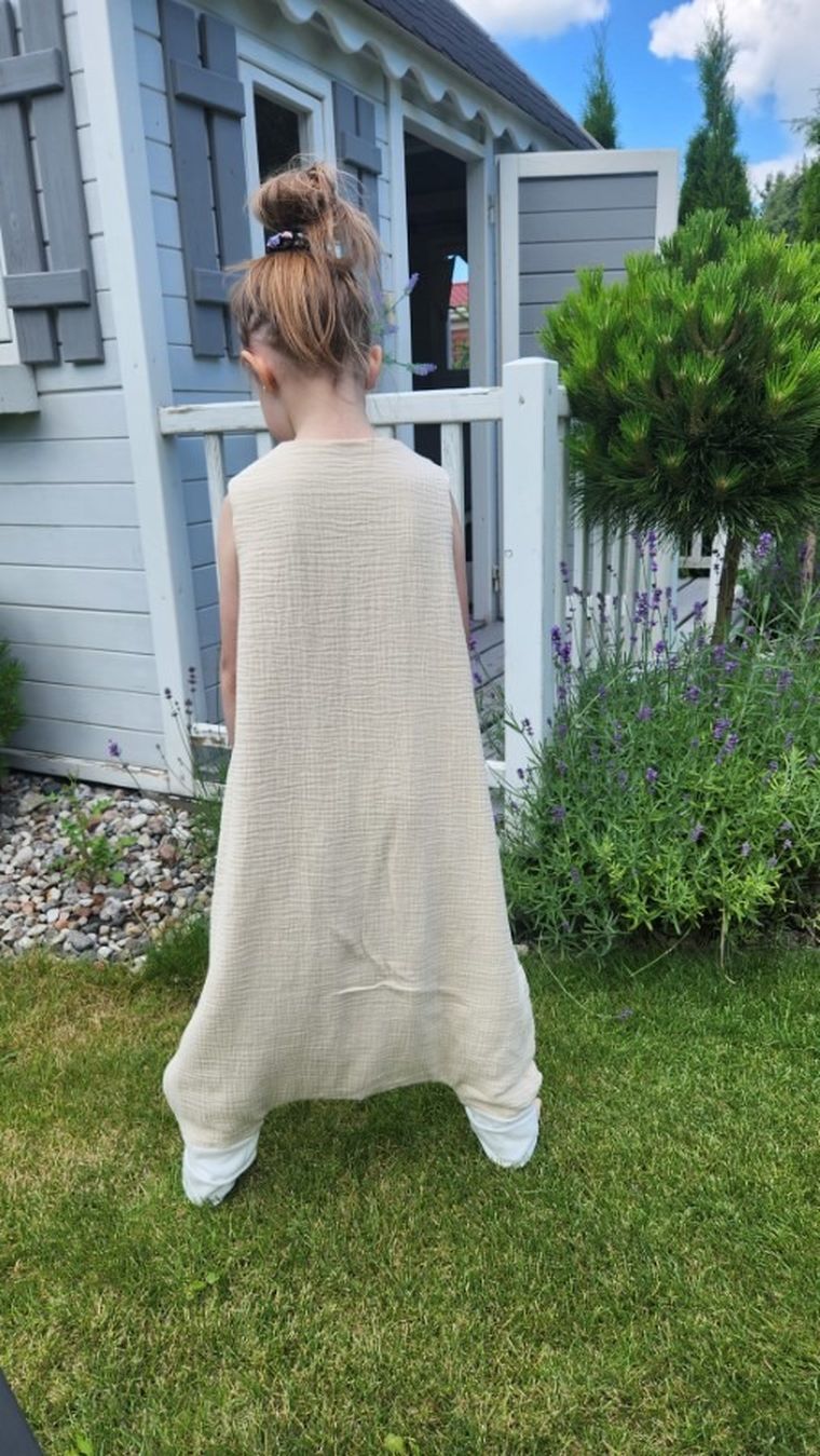 MimiNu, letni śpiworek z nogawkami, muślin, ciepły beż, TOG 0.5, rozmiar M, 2-6 l