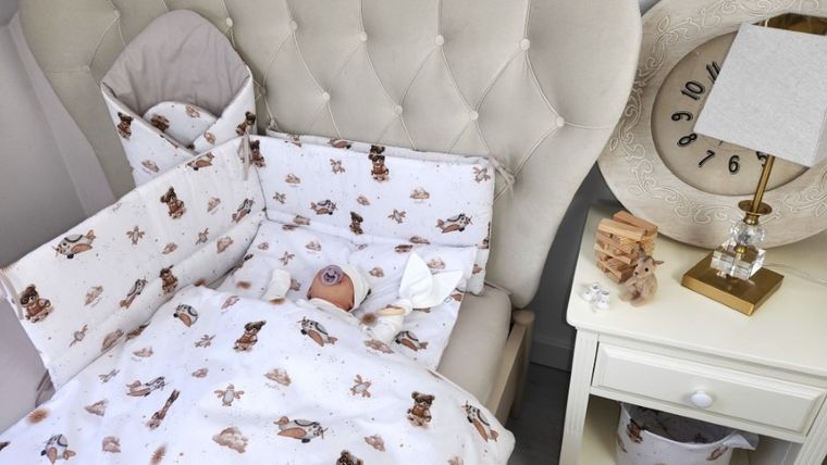 MimiNu, Misie, 5-częściowy komplet pościeli, beż, 120-90 cm