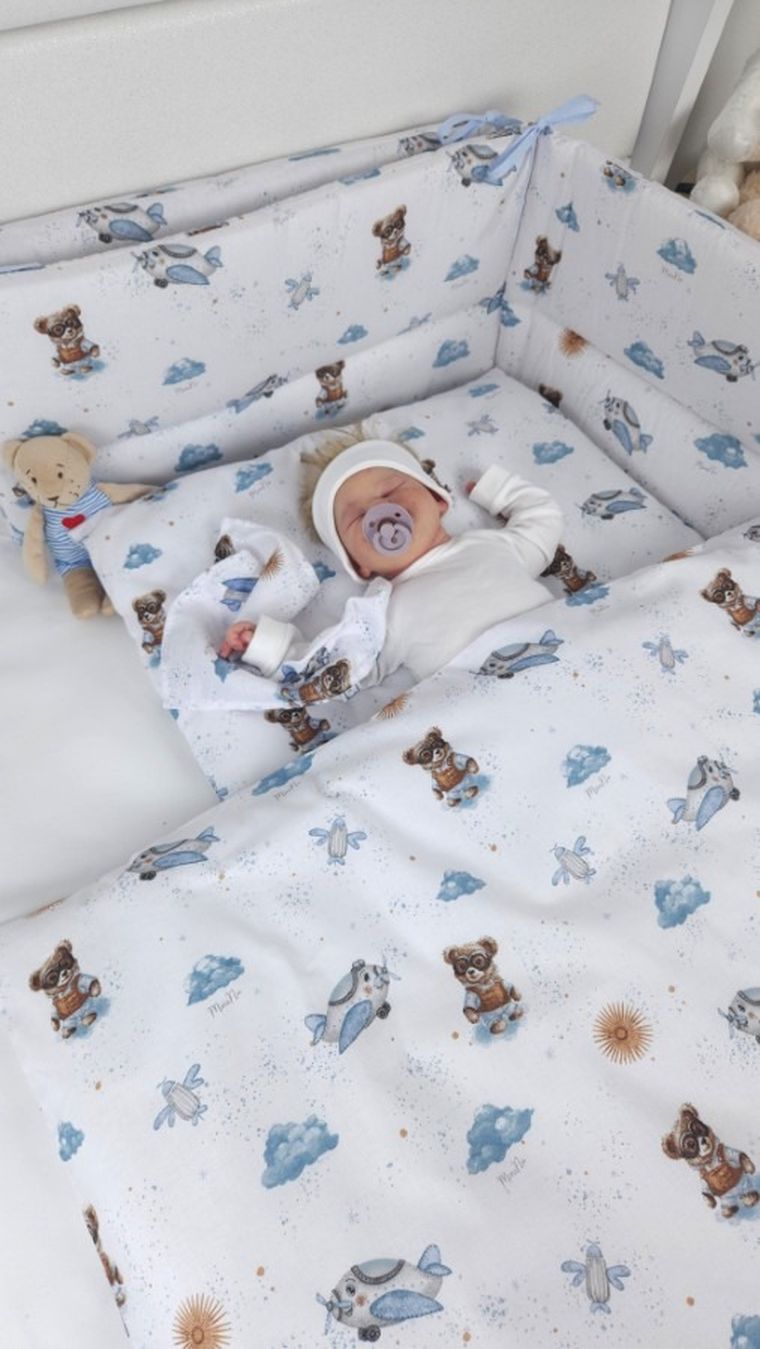 MimiNu, Misie, komplet pościeli 2-częściowej, bawełna, błękit, 120-90 cm