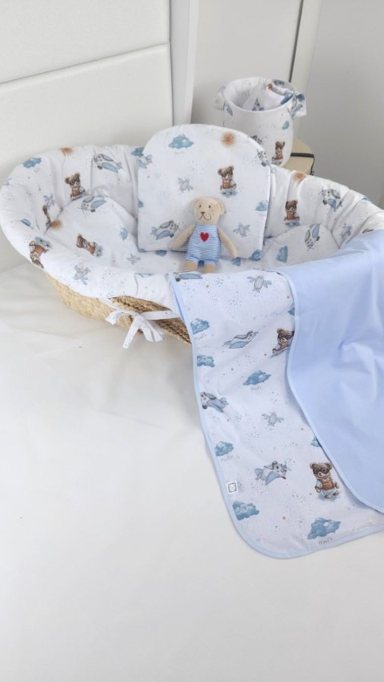 MimiNu, Misie, prześcieradło do gondoli/kosza Mojżesza, błękit, 35-80 cm