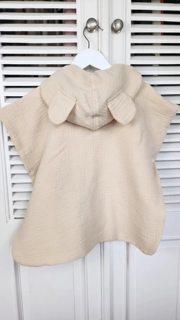 MimiNu, muślinowe ponczo plażowe, szybkoschnące, ciepły beż, 1-4 l.