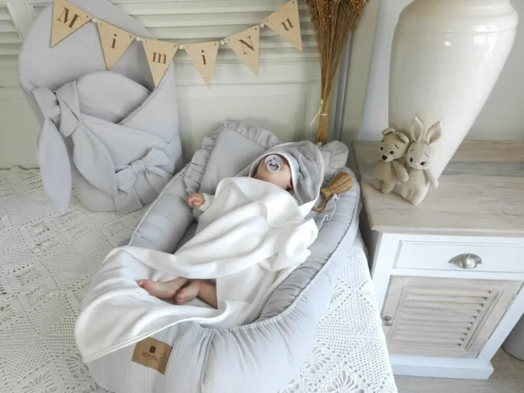 MimiNu, muślinowy kokon niemowlęcy, szary