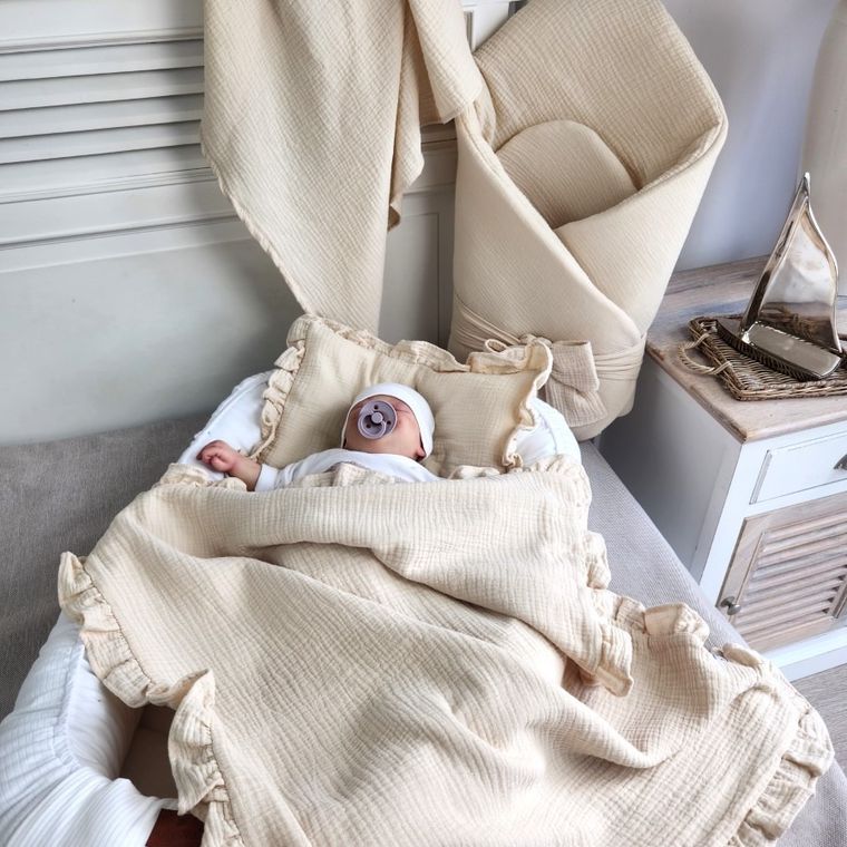 MimiNu, muślinowy rożek niemowlęcy, z kokardą, ciepły beż