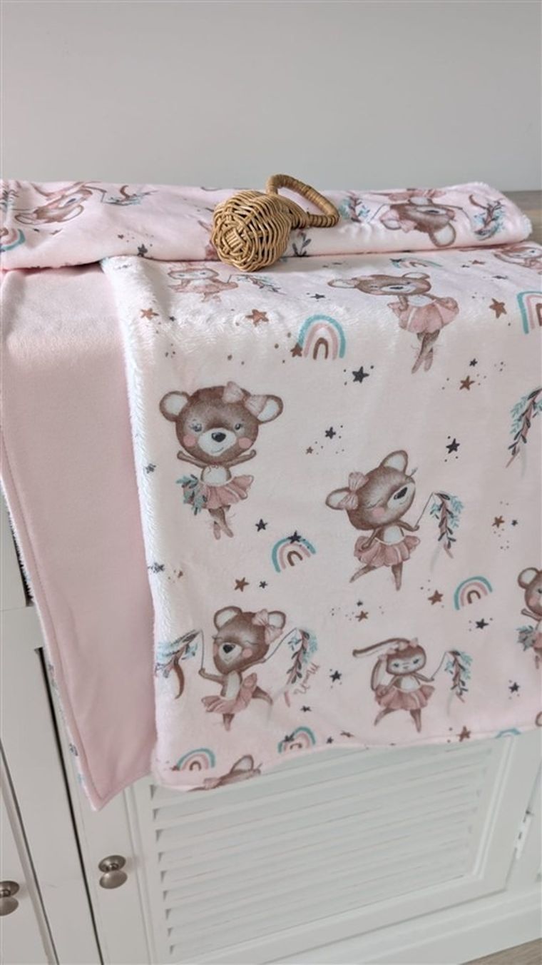 MimiNu, NewMinky, kocyk, little ballerina + pudrowy róż, 60-70 cm