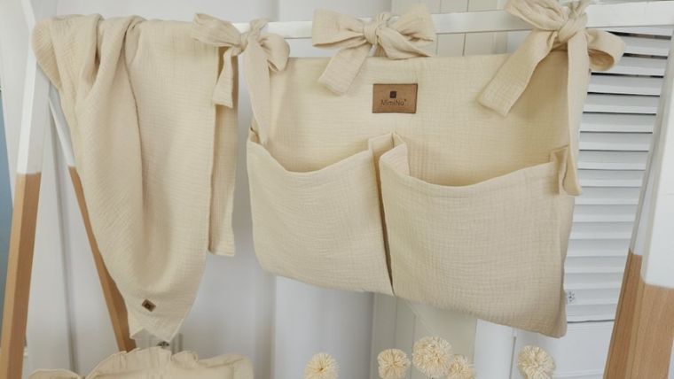 MimiNu, Oslo, przybornik muślinowy, ciepły beż