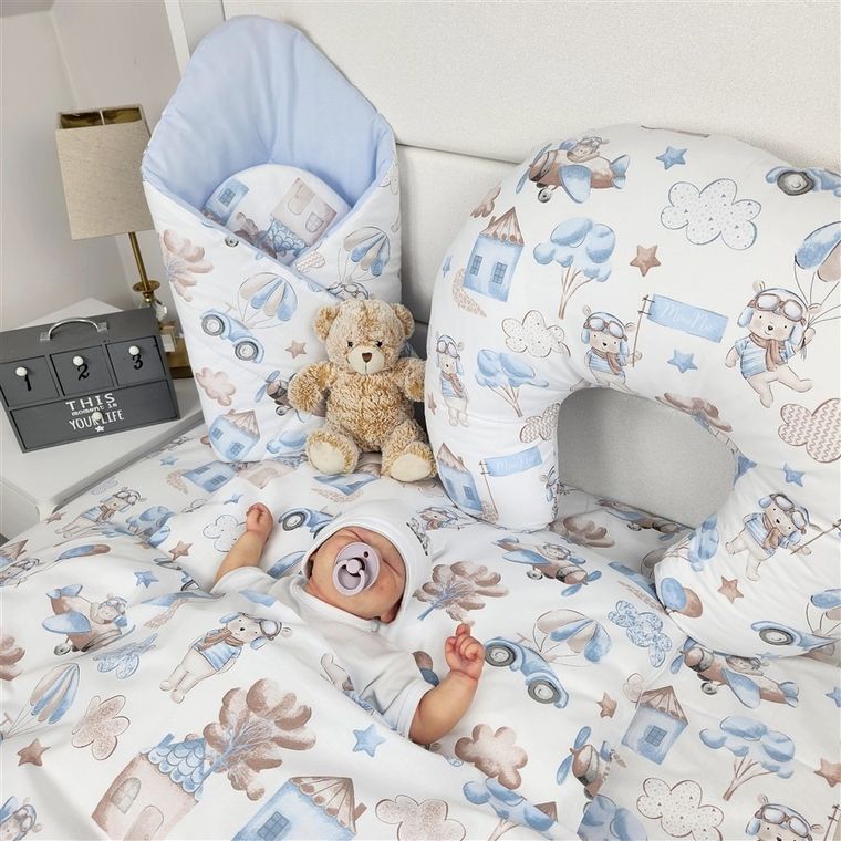 MimiNu, Piloci, 2-częściowy komplet pościeli z wypełnieniem, błękit, 120-90 cm