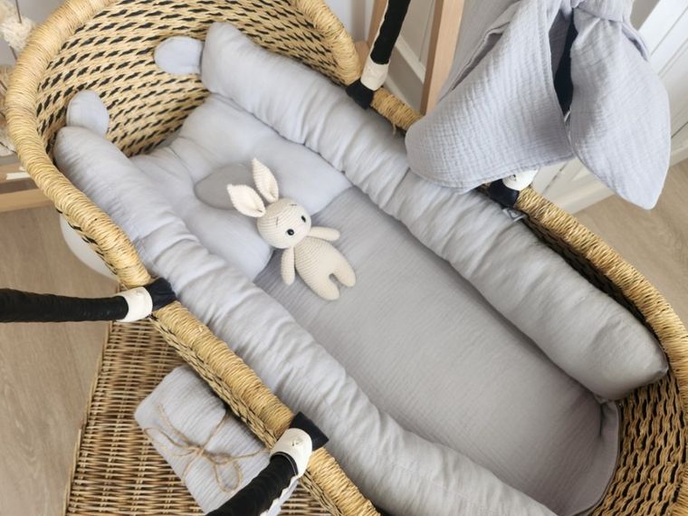 MimiNu, prześcieradełko do gondoli, kołyski Mojżesza, muślin, szary, 35-80 cm