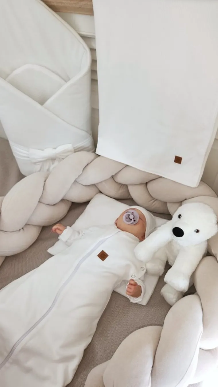 MimiNu, Soft, Teddy, komplet: śpiworek + czapeczka, śmietanka, TOG 0.5, 0-3 m