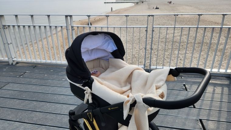 MimiNu, zestaw do gondoli, kosza Mojżesza, muślin, ciepły beż