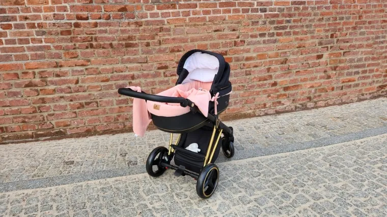 MimiNu, zestaw do gondoli, kosza Mojżesza, muślin, pudrowy róż