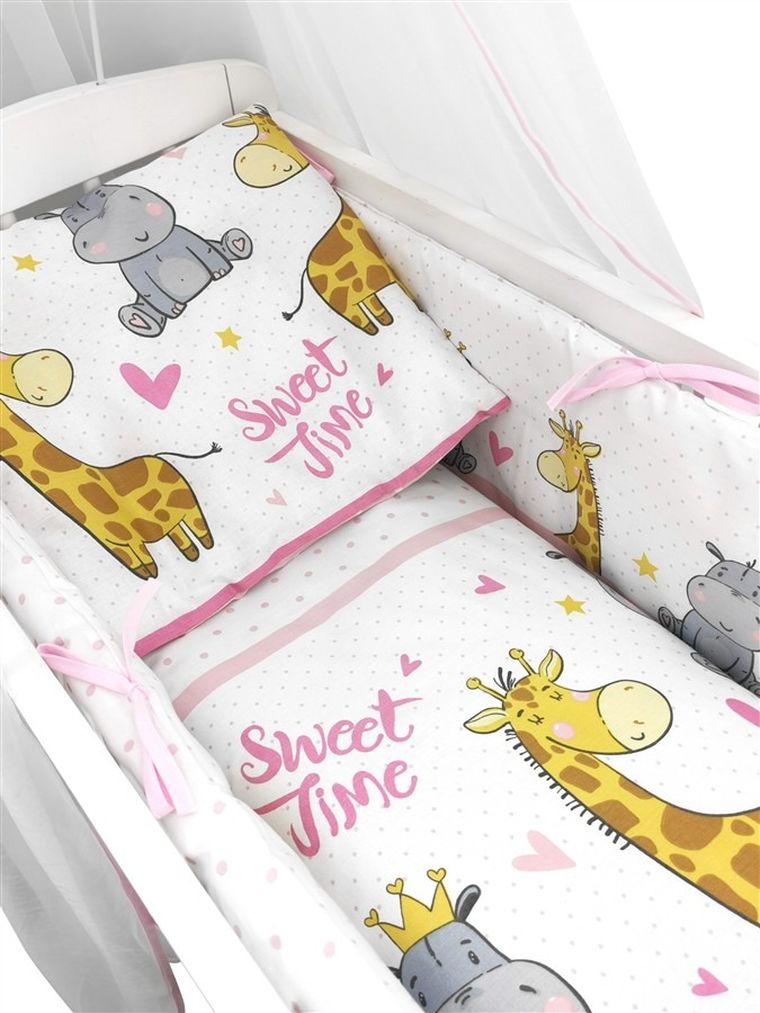 MimiNu, Żyrafa w koronie, 7-elementowy komplet do kołyski, róż