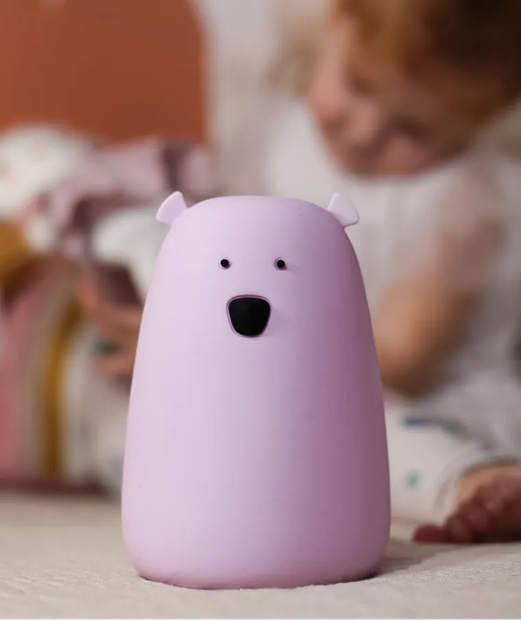 Miś, lampka silikonowa, duża, lawendowa