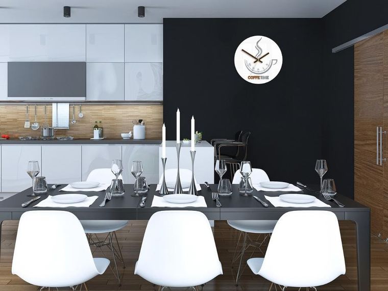 Modern Clock, zegar ścienny, coffee time II, white