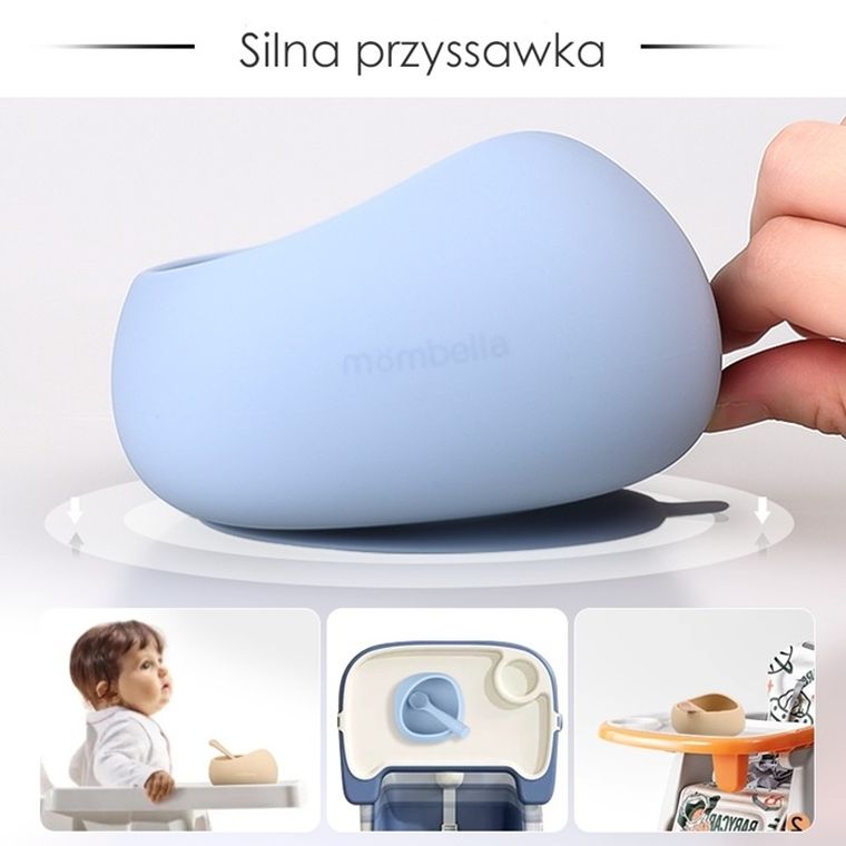 Mombella, miseczka z przyssawką i łyżeczka, light blue