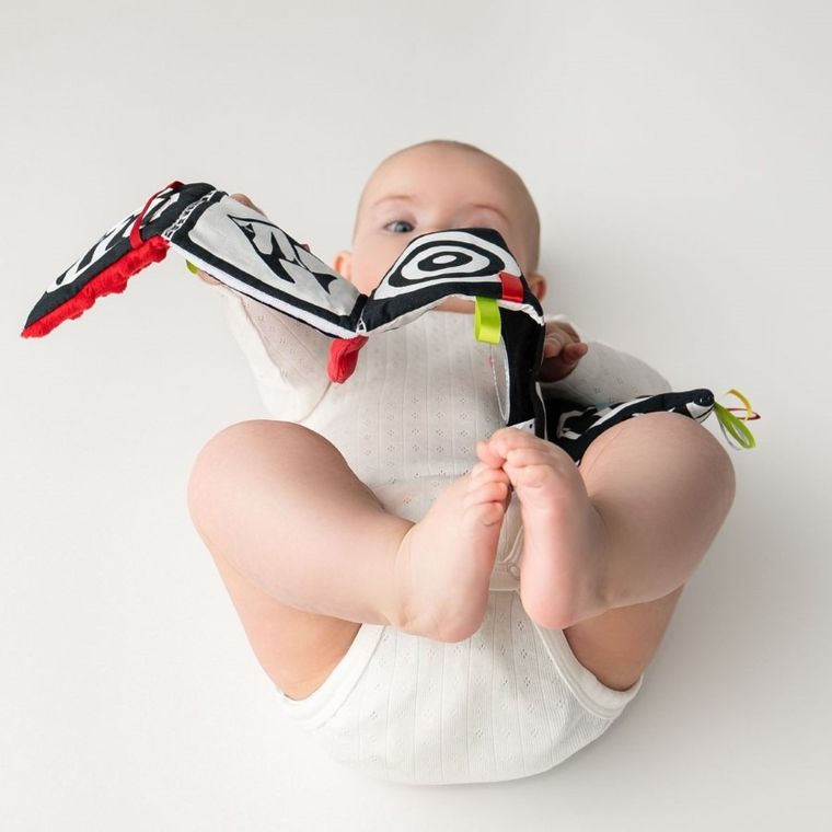 Mom's Care, mała książeczka, kontrastowa zabawka sensoryczna, niebieska