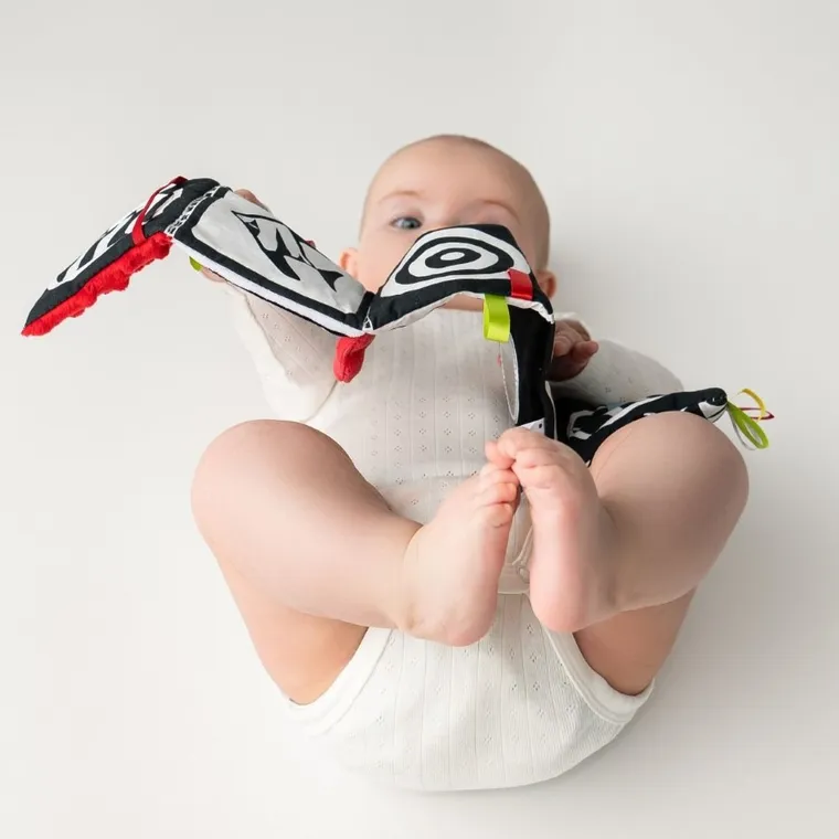 Mom's Care, mała książeczka, kontrastowa zabawka sensoryczna, różowa