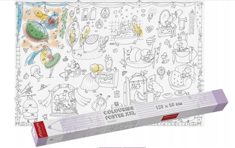 Monumi, królewny, kolorowanka podłogowa XXL, 120-80 cm