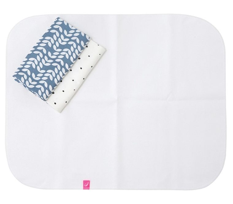 Motherhood, Classics Niebieski 2023, zestaw: przewijak podręczny + prześcieradło flanelowe, 2 szt.