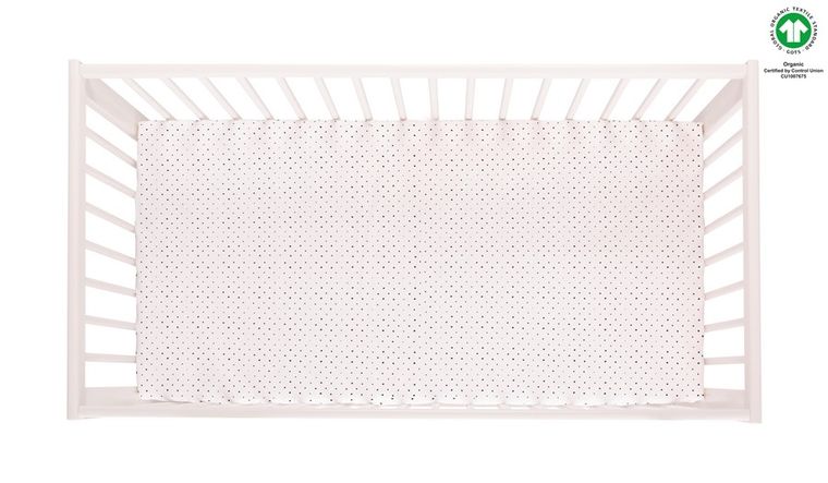 Motherhood, ECO Kropeczki Czarne, prześcieradło muślinowe z gumką, 60-120 cm