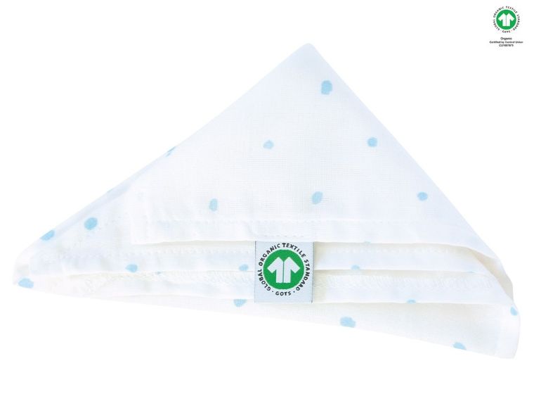 Motherhood, ECO Kropeczki Niebieskie, chusteczka muślinowa na główkę, 60-30 cm