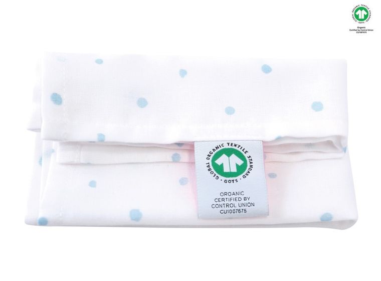 Motherhood, ECO Kropeczki Niebieskie, chusteczki muślinowe, 30-30 cm