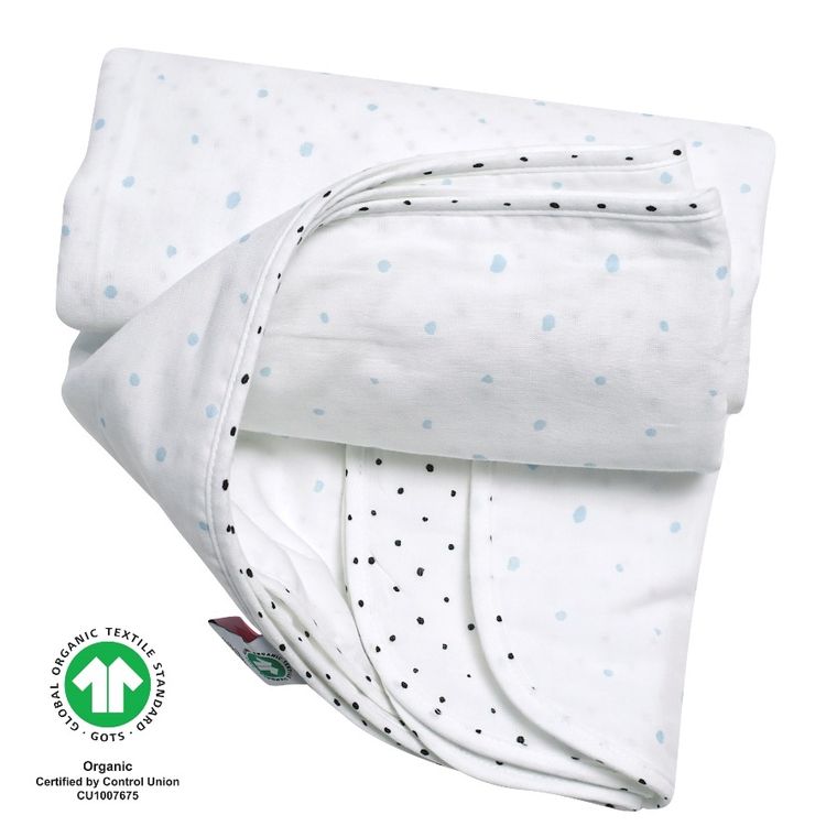 Motherhood, ECO Kropeczki Niebieskie, kocyk dwuwarstwowy muślinowy, 130-130 cm