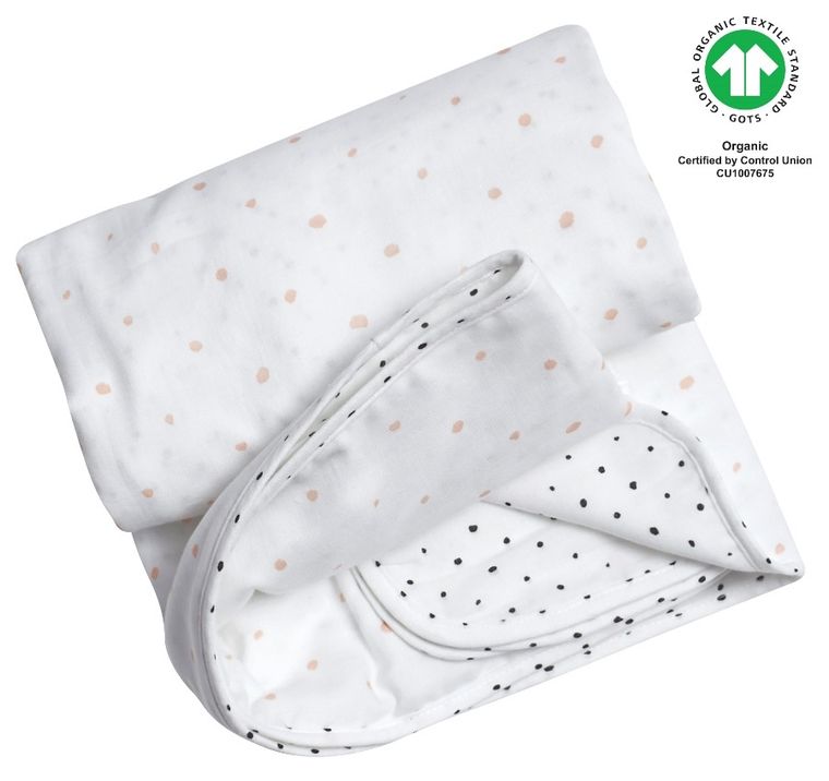 Motherhood, ECO Kropeczki Różowe, kocyk dwuwarstwowy muślinowy, 130-130 cm