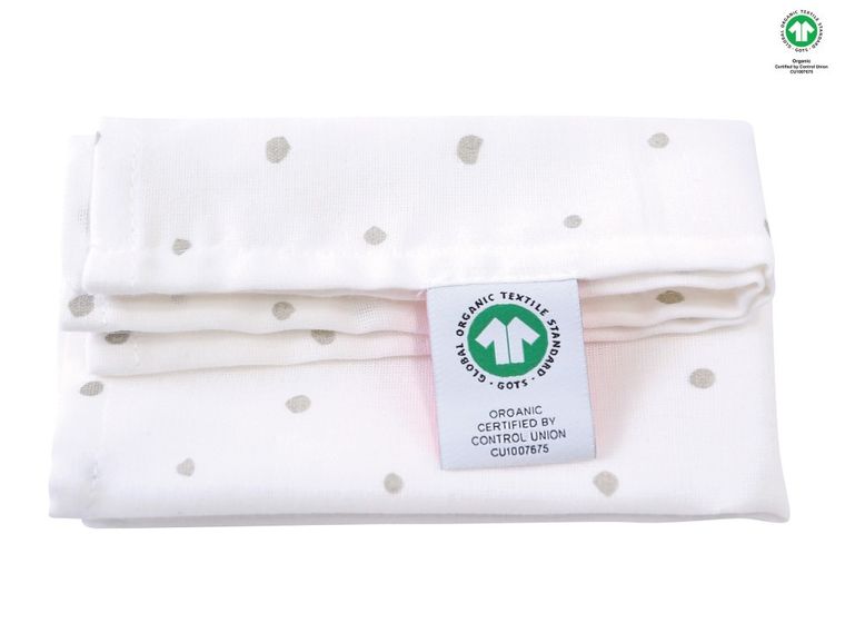 Motherhood, ECO Kropeczki Szare, chusteczki muślinowe, 30-30 cm