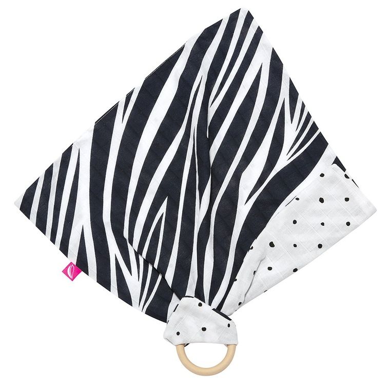 Motherhood, pieluszka z gryzakiem, zebra niebieska