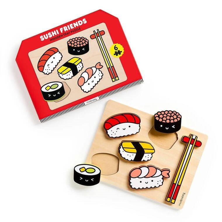 Mudpuppy, Sushi, pierwsze puzzle drewniane 3D, 6 elementów