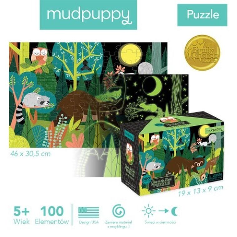 Mudpuppy, W lesie, puzzle świecące w ciemności, 100 elementów
