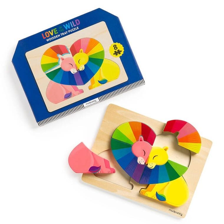 Mudpuppy, Zakochane lwy, pierwsze puzzle drewniane 3D, 8 elementów