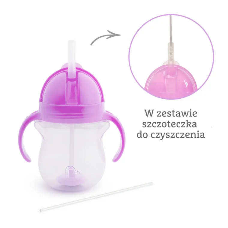 Munchkin, kubek niekapek ze słomką, fioletowy, 207 ml